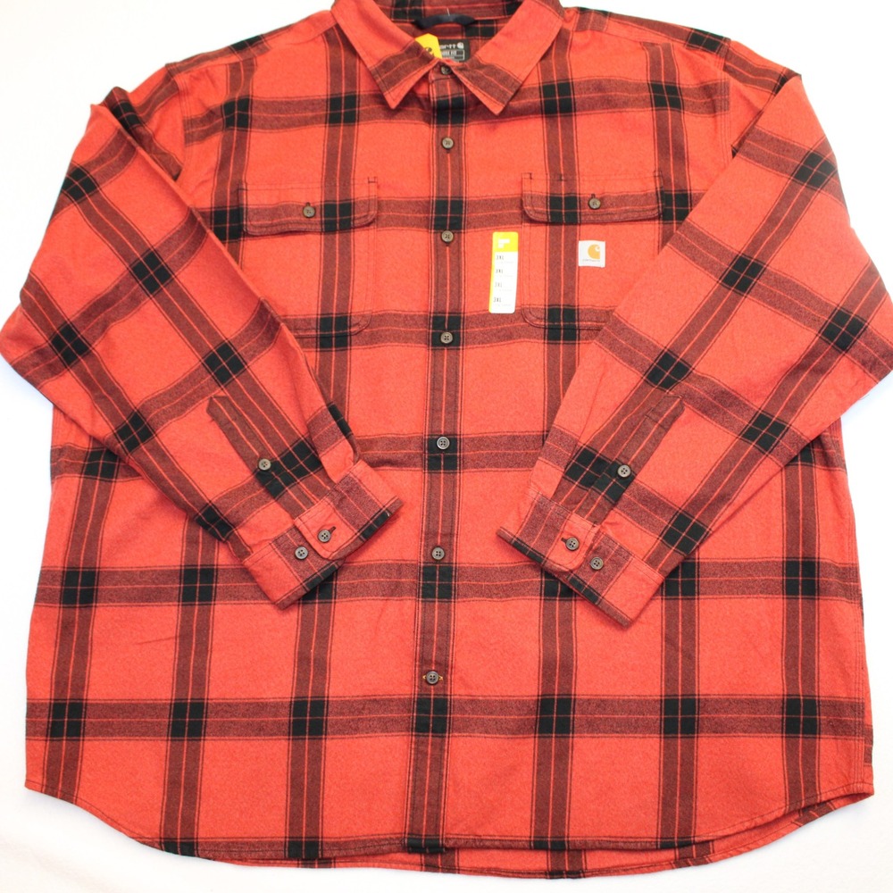 Carhartt Mens Loose Fit Flannel Plaid Shirt Red Black TW4451-M 3XL New